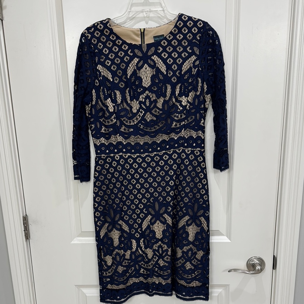 Navy and Gold Lace Dress